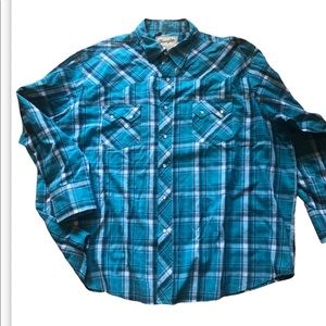 Wrangler Western Shirt Long Sleeve Button Down Pearl Snap Mens Sz XXL Plaid